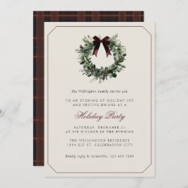 Modern Preppy Plaid Wreath Christmas Party Einladung