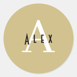 Modern Preppy Tan Monogram Name + Initial Runder Aufkleber