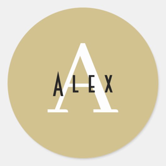 Modern Preppy Tan Monogram Name + Initial Runder Aufkleber (Vorderseite)