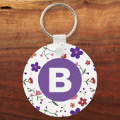 Modern Pretty Colorful Floral Purple Monogram Schlüsselanhänger (Vorderseite)