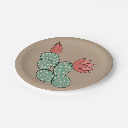 Modern Prickly Pear Cactus Pappteller (Schrägansicht)