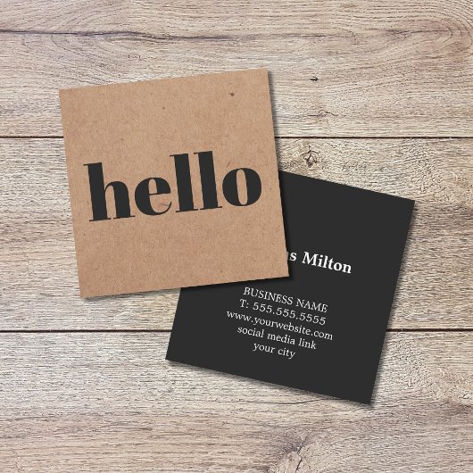 Modern Printed Kraft Black Hello Consultant Quadratische Visitenkarte
