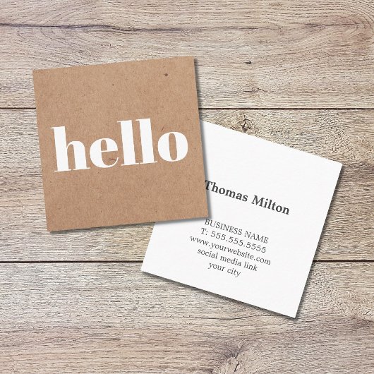 Modern Printed Kraft Brown White Hello Consultant Quadratische Visitenkarte