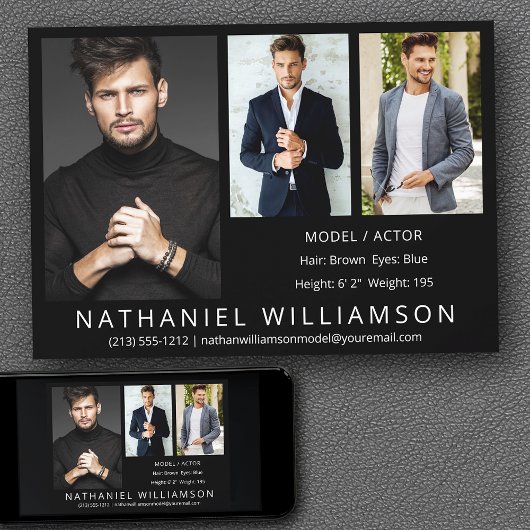 Modern Pro Model Actor 3 Foto Comp Card Einladung