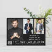 Modern Pro Model Actor 3 Foto QR Code Comp Card Einladung (Stehend Vorderseite)