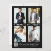 Modern Pro Model Actor 4 Foto QR Code Comp Card Einladung (Vorderseite)