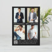 Modern Pro Model Actor 4 Foto QR Code Comp Card Einladung (Stehend Vorderseite)