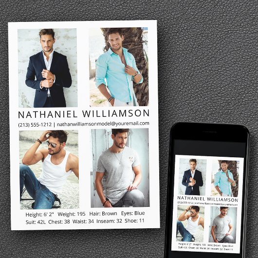 Modern Pro Model Actor 4 Fotos Comp Card Einladung