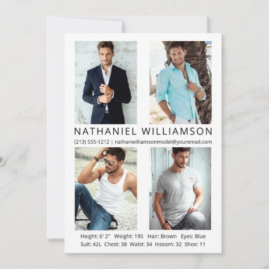 Modern Pro Model Actor 4 Fotos Comp Card Einladung (Vorderseite)