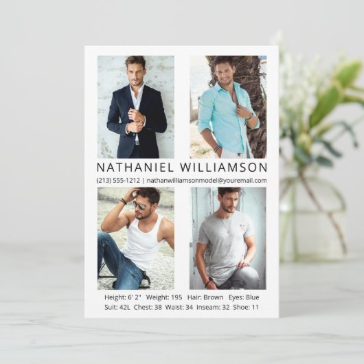 Modern Pro Model Actor 4 Fotos Comp Card Einladung (Stehend Vorderseite)