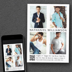 Modern Pro Model Actor 4 Fotos QR Code Comp Card Einladung