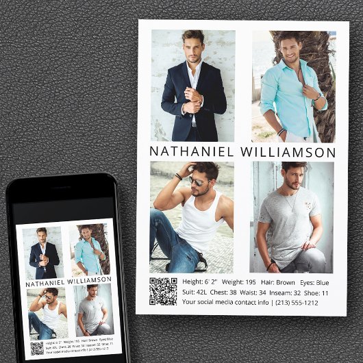 Modern Pro Model Actor 4 Fotos QR Code Comp Card Einladung