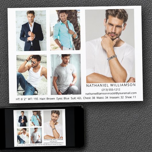 Modern Pro Model Actor 5 Fotos Comp Card Einladung
