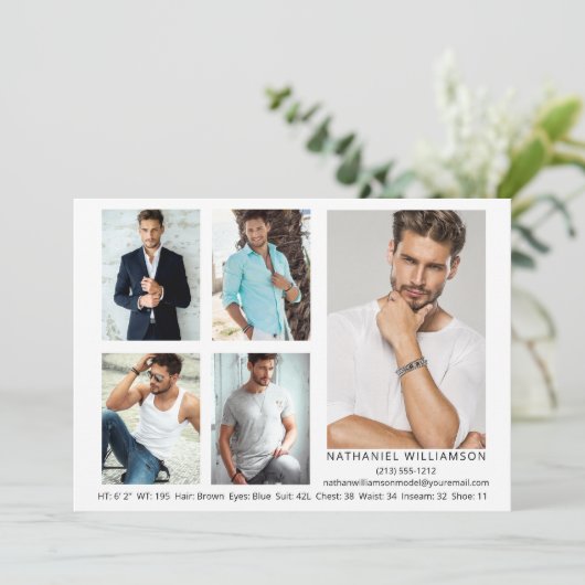 Modern Pro Model Actor 5 Fotos Comp Card Einladung (Stehend Vorderseite)