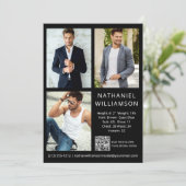 Modern Pro Model Actor QR Code 3 Foto Comp Card Einladung (Stehend Vorderseite)