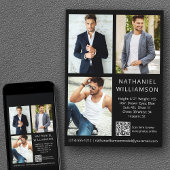 Modern Pro Model Actor QR Code 3 Foto Comp Card Einladung