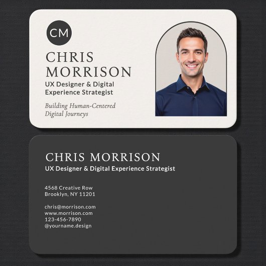 Modern Professional Black Photo Monogram Visitenkarte