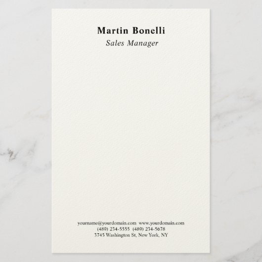Modern Professional Plain Black & White Classical Briefpapier (Vorderseite)