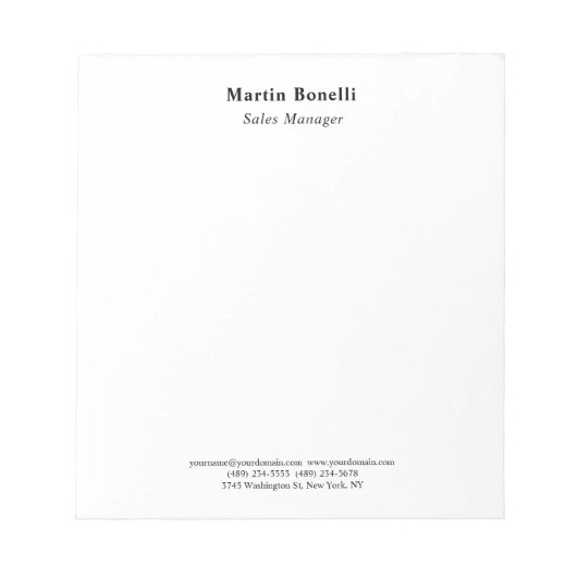 Modern Professional Plain Black & White Classical Notizblock (Vorderseite)