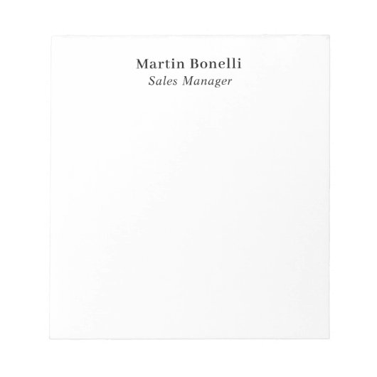 Modern Professional Plain Black & White Classical Notizblock (Vorderseite)