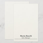 Modern Professional Plain Black & White Name Title Briefpapier (Vorne/Hinten)