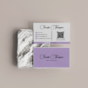 Modern Professional Purple Script QR Code Visitenkarte