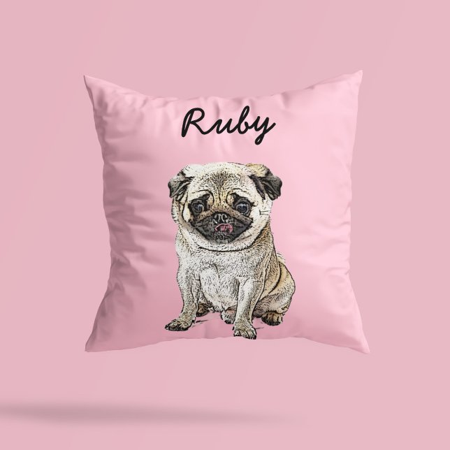 Modern Pug Dog Illustration | Add Name  Kissen (Von Creator hochgeladen)