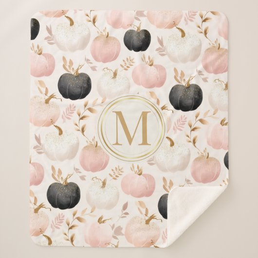 Modern Pumpkin Monogram - Personalisiert Initial Sherpadecke (Vorderseite)