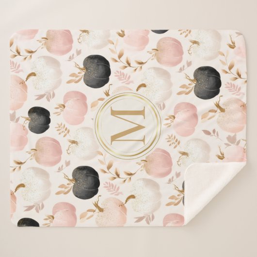 Modern Pumpkin Monogram - Personalisiert Initial Sherpadecke (Vorderseite (Horizontal))