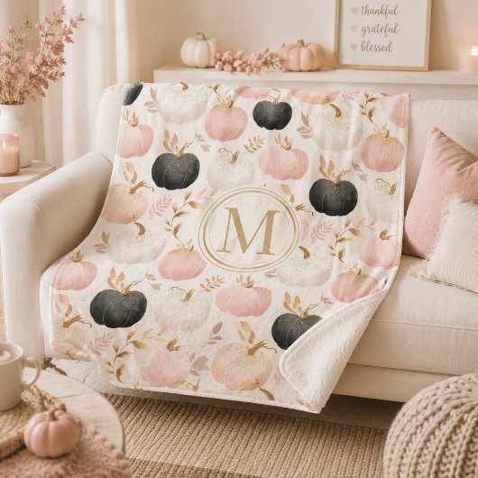 Modern Pumpkin Monogram - Personalisiert Initial Sherpadecke