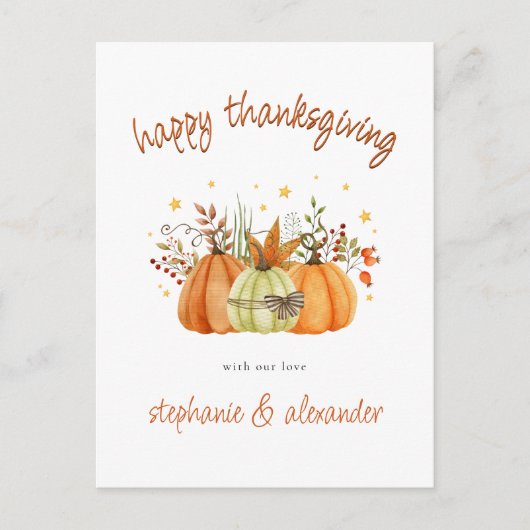 Modern Pumpkins Herbstglücklich Thanksgiving Feiertagspostkarte (Vorderseite)