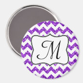 Modern Purp Glitte Zickzack Monogram Initial Magne Magnet (Vorderseite/Rückseite)