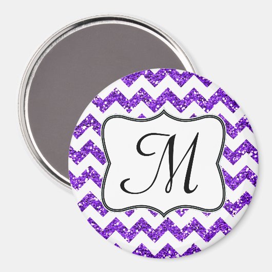 Modern Purp Glitte Zickzack Monogram Initial Magne Magnet (Vorderseite/Rückseite)