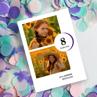 Modern Purple 2 Multi Photos Birthday  Einladung