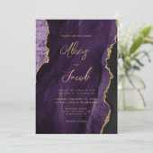 Modern Purple Agate Chic Script Wedding Einladung (Stehend Vorderseite)