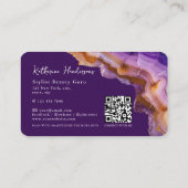 Modern Purple Agate & gold glitter marble QR Code Visitenkarte (Rückseite)