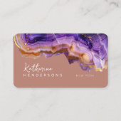 Modern Purple Agate & gold glitter marble QR Code Visitenkarte (Vorderseite)