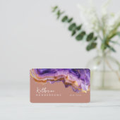 Modern Purple Agate & gold glitter marble QR Code Visitenkarte (Stehend Vorderseite)