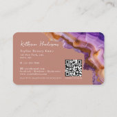 Modern Purple Agate & gold glitter marble QR Code Visitenkarte (Rückseite)