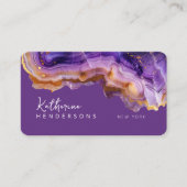 Modern Purple Agate & gold glitter marble QR Code Visitenkarte (Vorderseite)