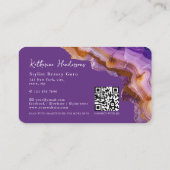 Modern Purple Agate & gold glitter marble QR Code Visitenkarte (Rückseite)