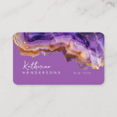 Modern Purple Agate & gold glitter marble QR Code Visitenkarte (Vorderseite)