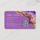 Modern Purple Agate & gold glitter marble QR Code Visitenkarte (Rückseite)