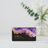 Modern Purple Agate & gold glitter marble QR Code Visitenkarte (Stehend Vorderseite)