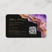 Modern Purple Agate & gold glitter marble QR Code Visitenkarte (Rückseite)