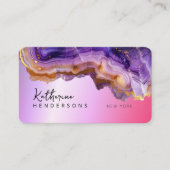 Modern Purple Agate & gold glitter marble QR Code Visitenkarte (Vorderseite)