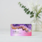 Modern Purple Agate & gold glitter marble QR Code Visitenkarte (Stehend Vorderseite)