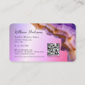 Modern Purple Agate & gold glitter marble QR Code Visitenkarte (Rückseite)