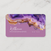 Modern Purple Agate & gold glitter marble QR Code Visitenkarte (Vorderseite)