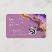 Modern Purple Agate & gold glitter marble QR Code Visitenkarte (Rückseite)